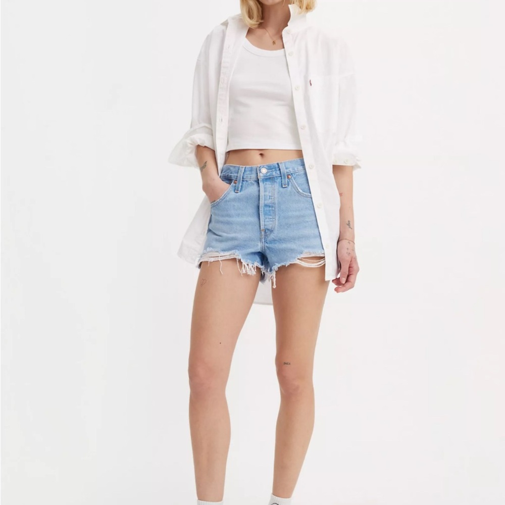 Levi's Blue Jean Shorts Distressed High-Waisted